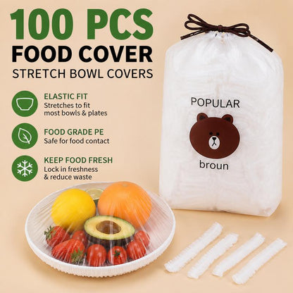 100PCS Stretch Food Covers | Disposable Elastic Bowl Covers for Fresh Food Storage
