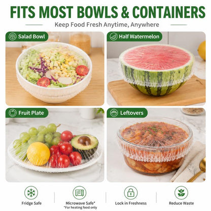 100PCS Stretch Food Covers | Disposable Elastic Bowl Covers for Fresh Food Storage
