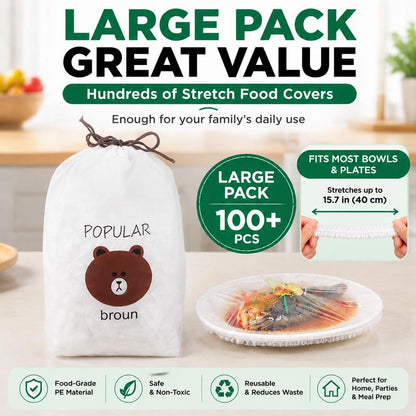100PCS Stretch Food Covers | Disposable Elastic Bowl Covers for Fresh Food Storage