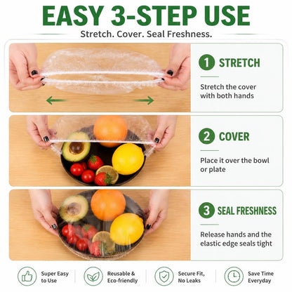 100PCS Stretch Food Covers | Disposable Elastic Bowl Covers for Fresh Food Storage