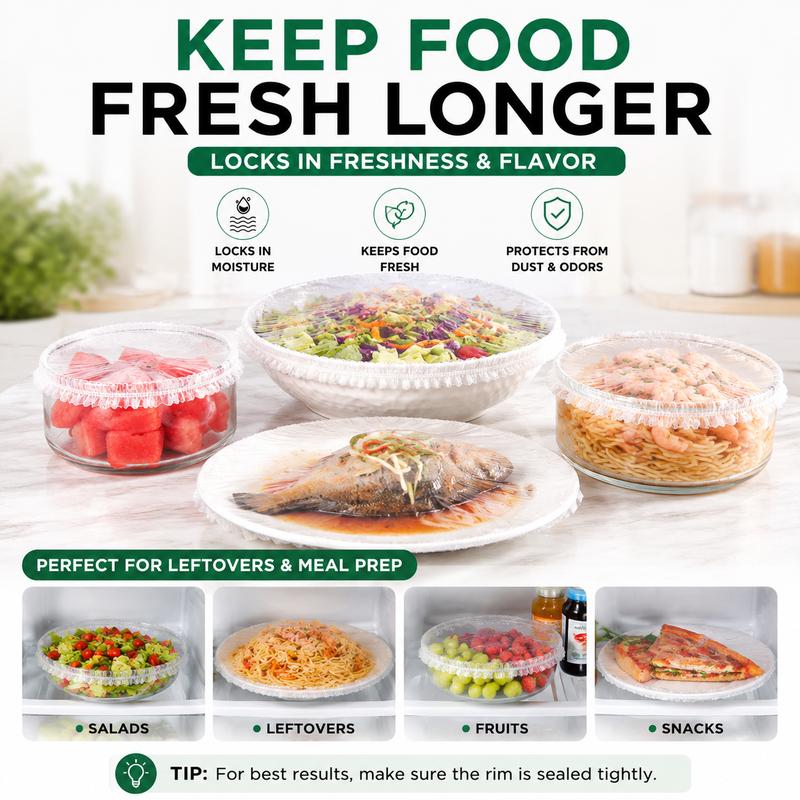 100PCS Stretch Food Covers | Disposable Elastic Bowl Covers for Fresh Food Storage
